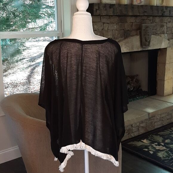 Black with White Trim Sweater Shrug - Picture 3 of 5